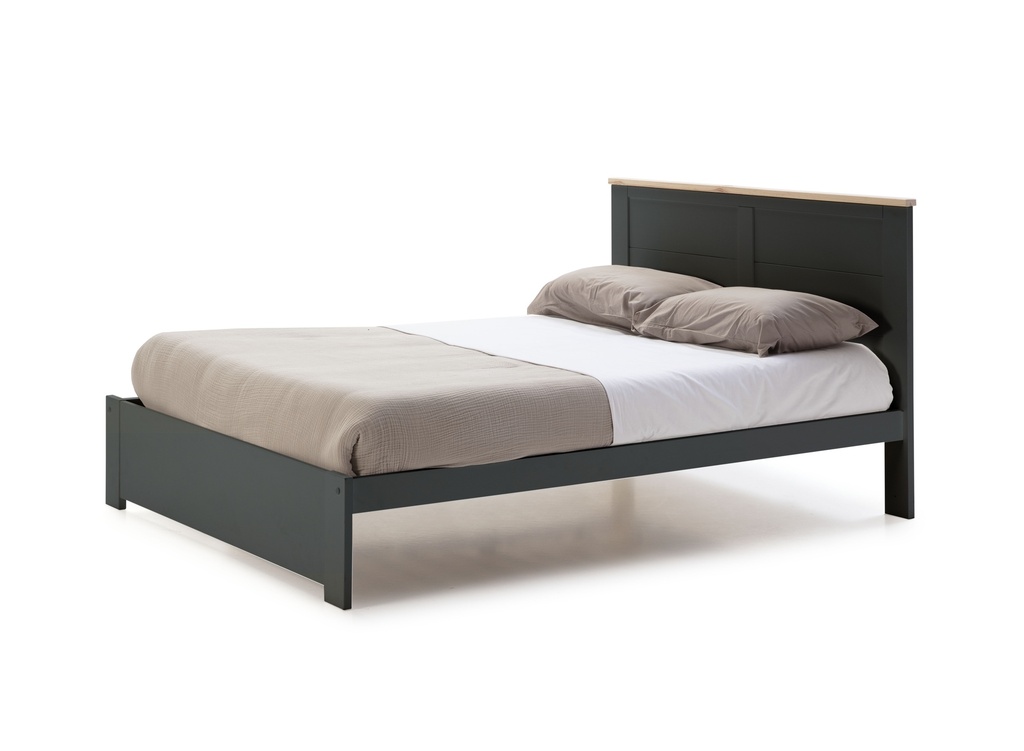 LIT AKIRA 160X200 GRIS ANT/BLANC CIRE A/SOMMIER