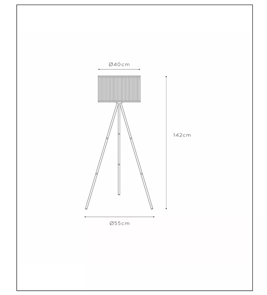 TAGALOG - Lampadaire en Bambou et Metal - Ø 55 cm - 1xE27 - Noir - Dimensions L x l x h : 55 cm x 55 cm x 142 cm