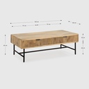 TABLE BASSE MUNDRA 120CM BOIS DE MANGUIER NATUREL,PIEDS METAL 120X60X45