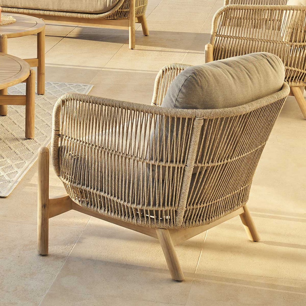 Fauteuil de salon de jardin DEONA Taupe & Acacia