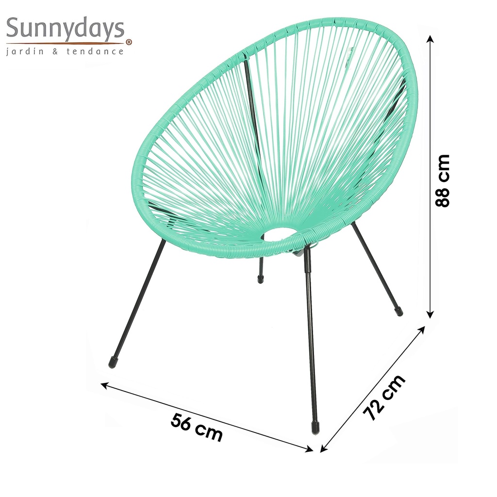 Le "Cabana" fauteuil en resine Menthe structure en metal noir 4 pieds d72cm h88cm