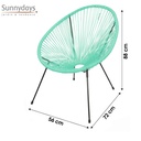 Le "Cabana" fauteuil en resine Menthe structure en metal noir 4 pieds d72cm h88cm