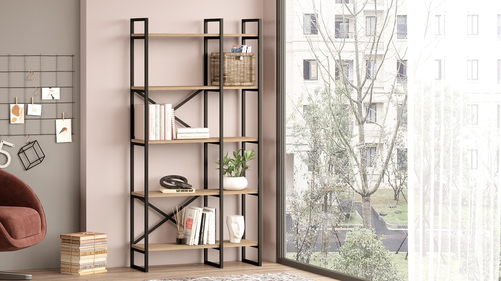 ETAGERE DUSAN 87.5CM SEPET/NOIR METAL 5 NIVEAUX DIM : 87.5 × 30 × 175 cm