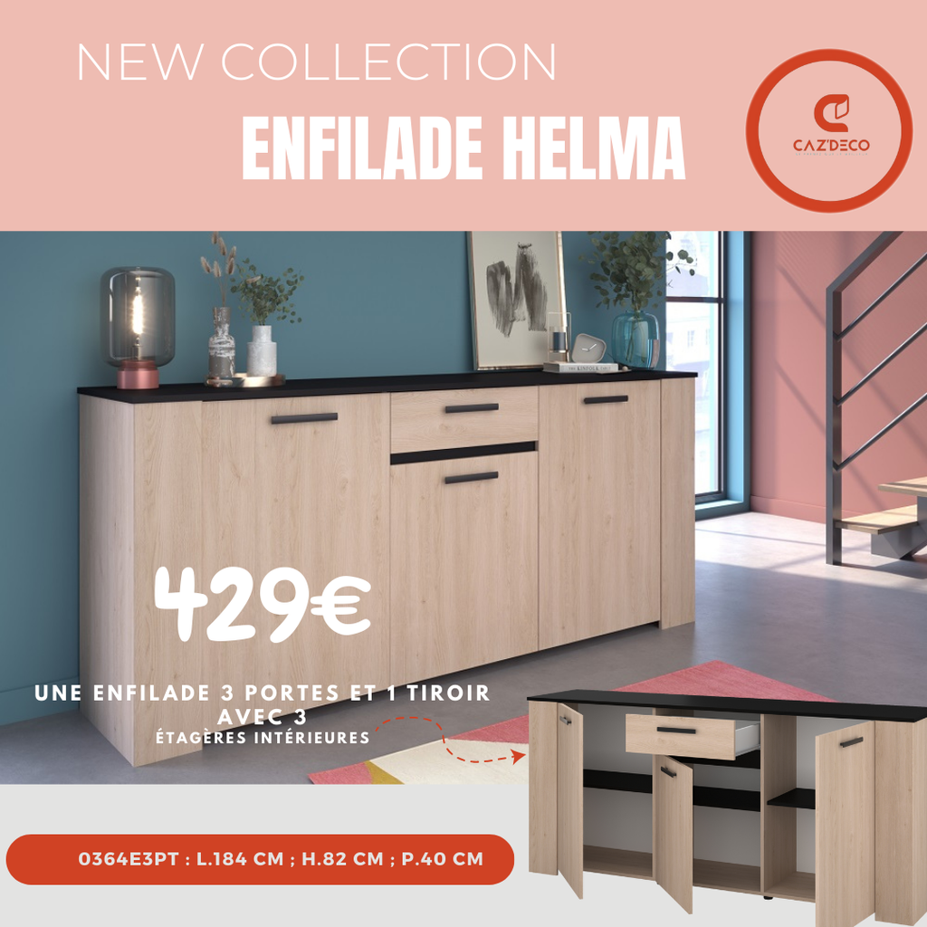 ENFILADE HELMA CH BROOKLYN/BLACK Style contemporain - L 182 x P 40 x H 80 cm