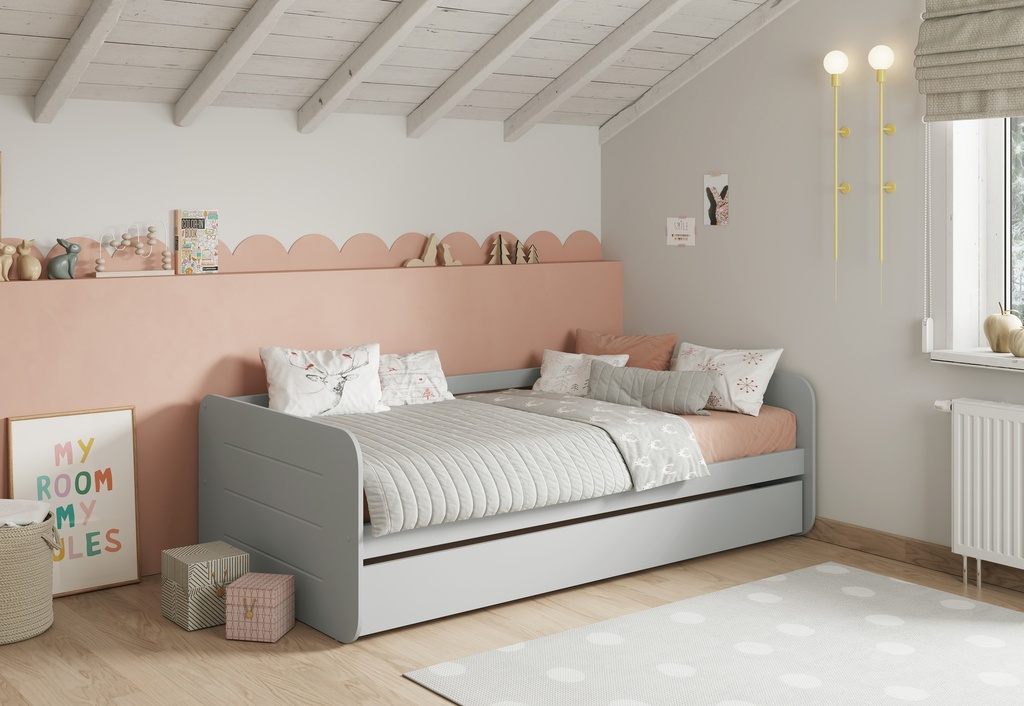 LIT GIGOGNE REDONA 90X190 GRIS A/SOMMIER 195X105X60
