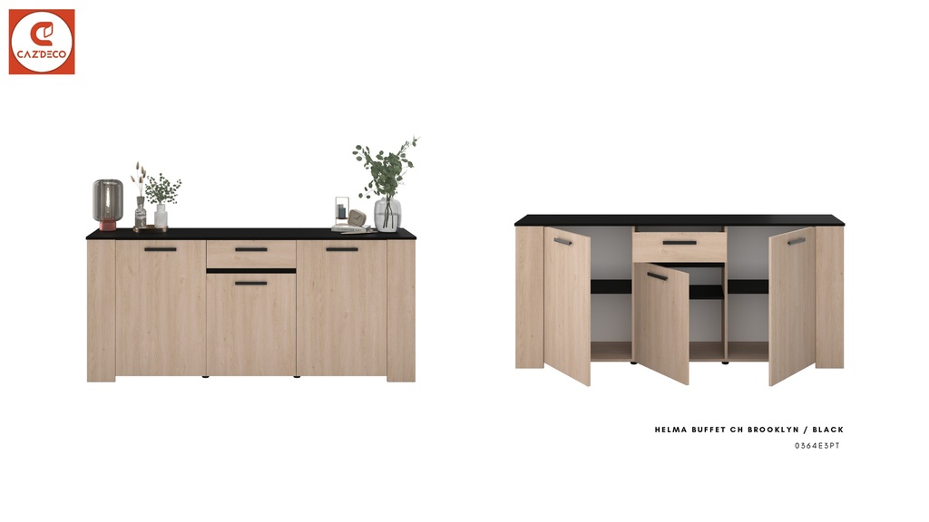 BUFFET HELMA CH BROOKLYN/BLACK Style contemporain - L 182 x P 40 x H 80 cm