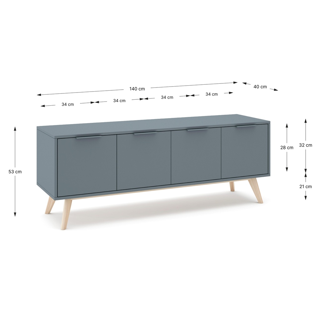 MEUBLE TV PISCO 4P VERT KAKI 444C/CIRE BLANC 140X40X53 PIN VERT KAKI/CIRE BLANC