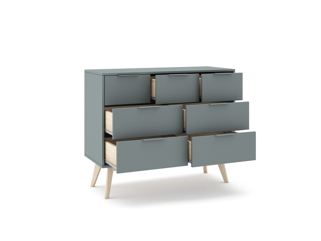 COMMODE PISCO 4+3T VERT KAKI 444C/CIRE BLANC 140X40X83 PIN VERT KAKI/CIRE BLANC