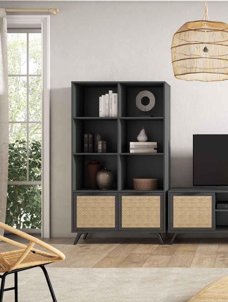 ETAGERE ACACIA 2PTES+6NICHES FINITION BOCAMINA/SERI.TEXTURE - DIM: 92x40x160