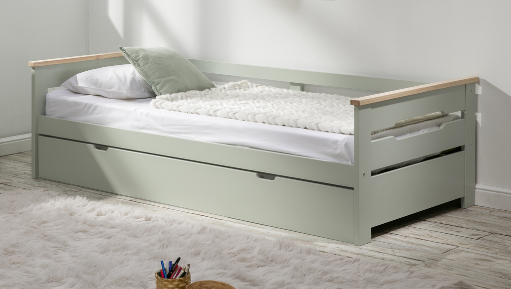 Lit Gigogne Elisa-3 90X190 vert eau naturelle