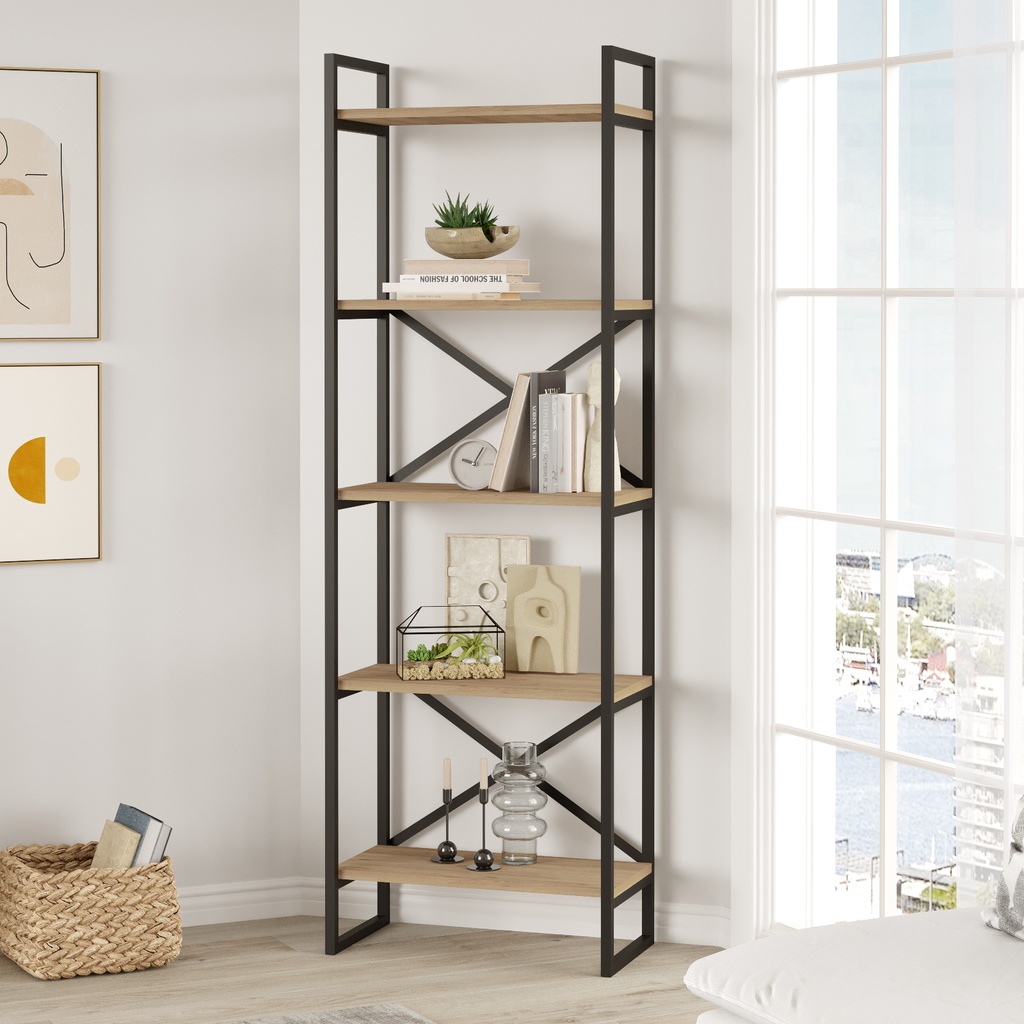 ETAGERE DUSAN 58CM SEPET/NOIR METAL 5 NIVEAUX DIM : 58 X 30 X 175CM