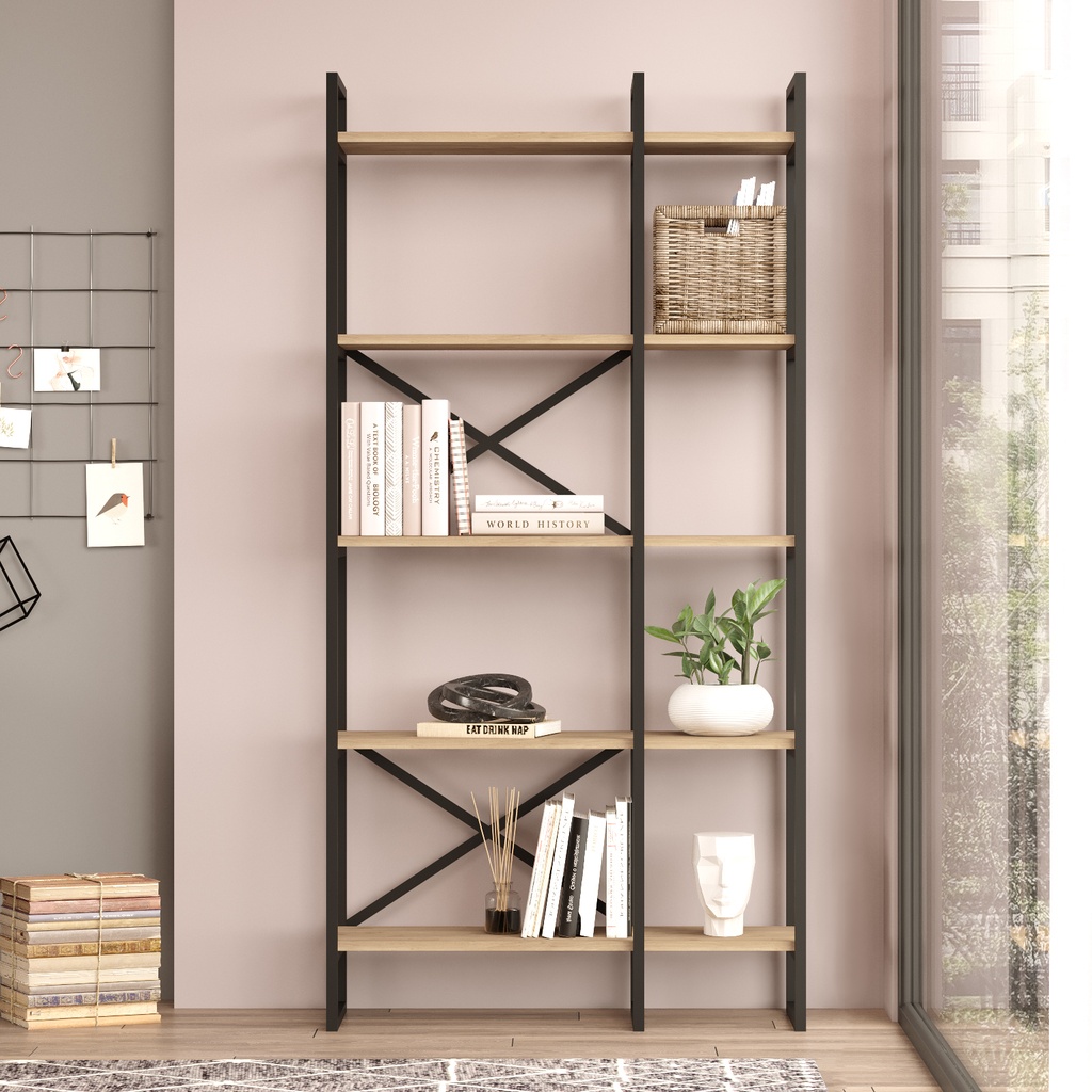 ETAGERE DUSAN 87.5CM SEPET/NOIR METAL 5 NIVEAUX DIM : 87.5 × 30 × 175 cm
