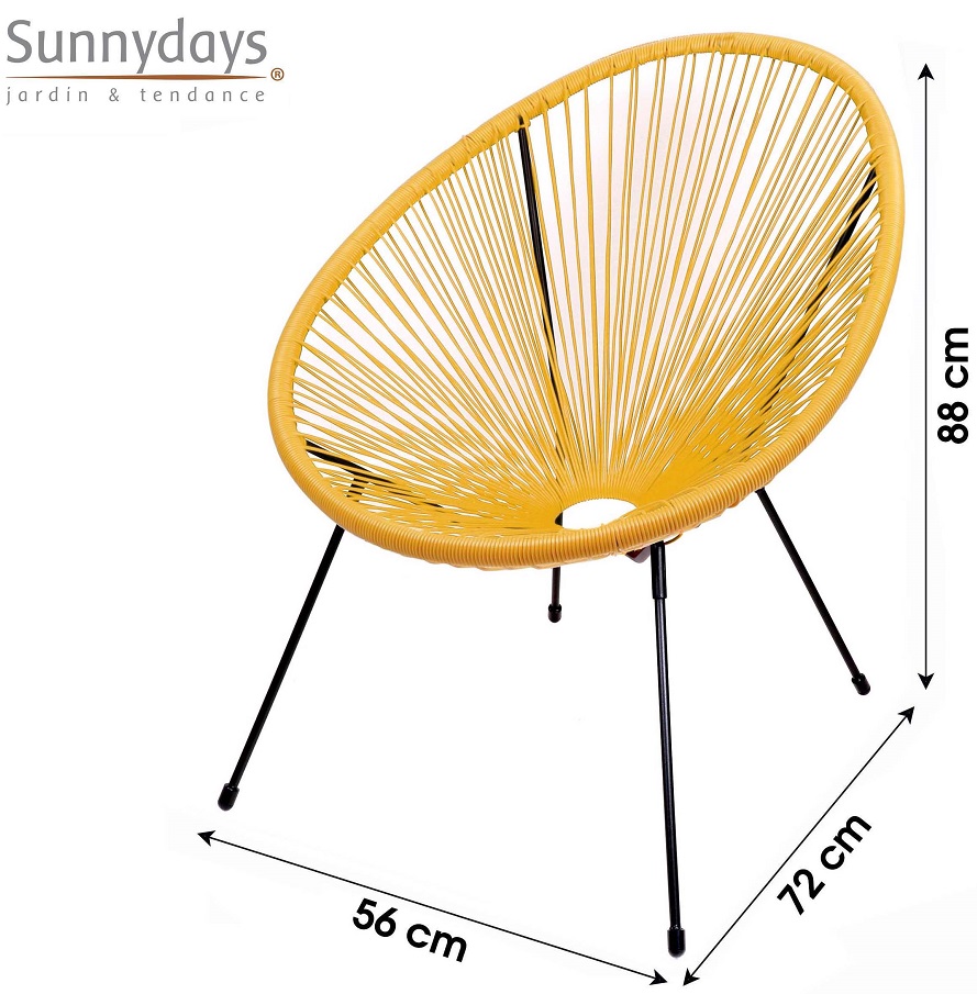 Le "Cabana" Fauteuil résine jaune moutarde 4 pieds d72cm h88cm - Jardin