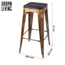 Tabouret de bar vintage en métal doré assise en bois noir 42,5x42,5x77cm