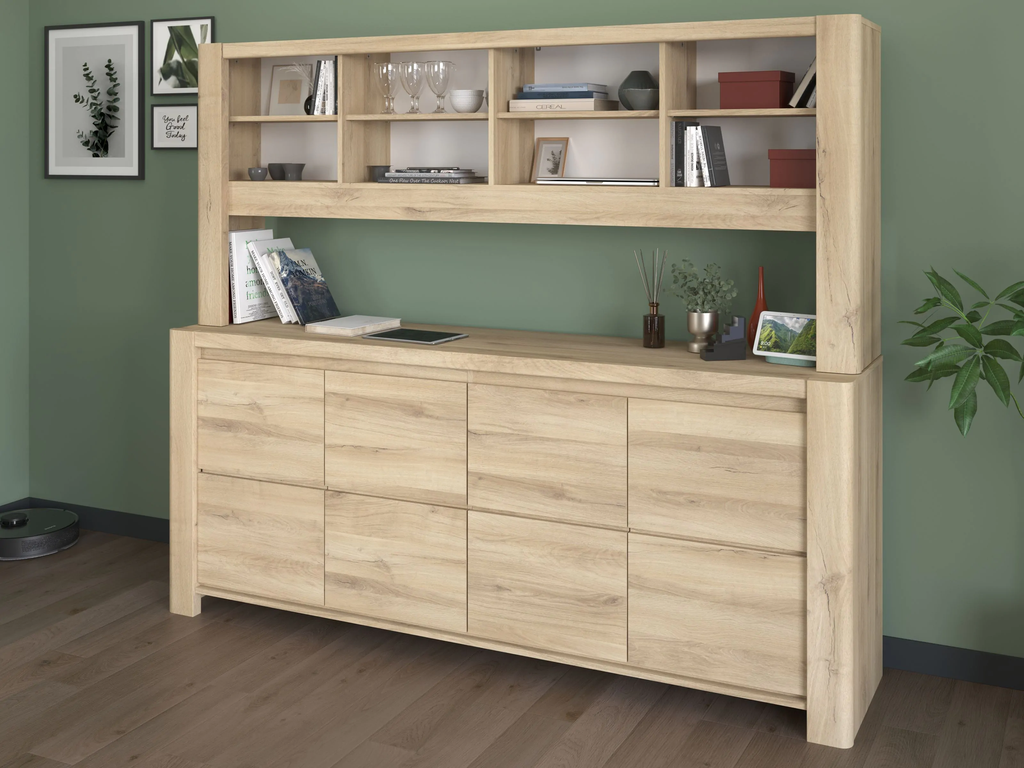 Buffet PORTLAND, design contemporain, 4 portes de rangement CHENE KRONBERG L197 x H82 x P43