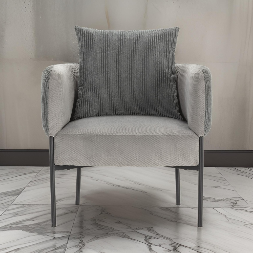 Fauteuil Aruni gris clair, pieds en métal noir — 78 × 73 × 75 cm 