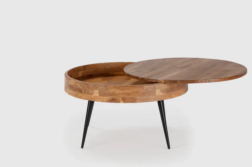 TABLE BASSE RONDE KALI ACACIA PIEDS EN METAL 90X90X50 BOIS D'ACCACIA,PIEDS METAL