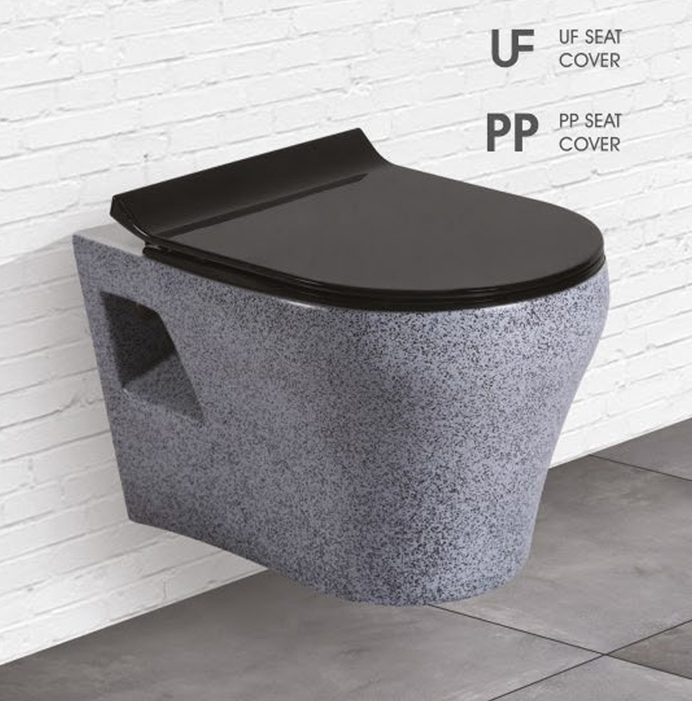 WC SUSPENDU RETRO GRANITE GRIS + ABATTANT NOIR L.54,5 X l.36,5 X H.33 cm