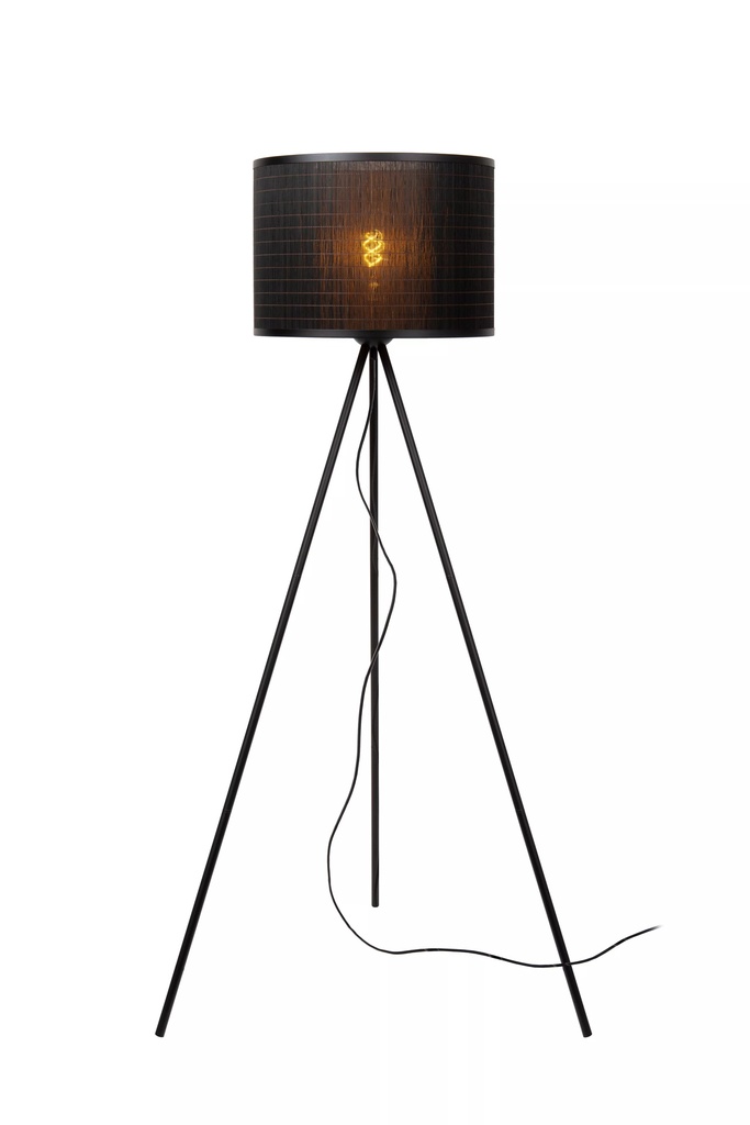 TAGALOG - Lampadaire en Bambou et Metal - Ø 55 cm - 1xE27 - Noir - Dimensions L x l x h : 55 cm x 55 cm x 142 cm