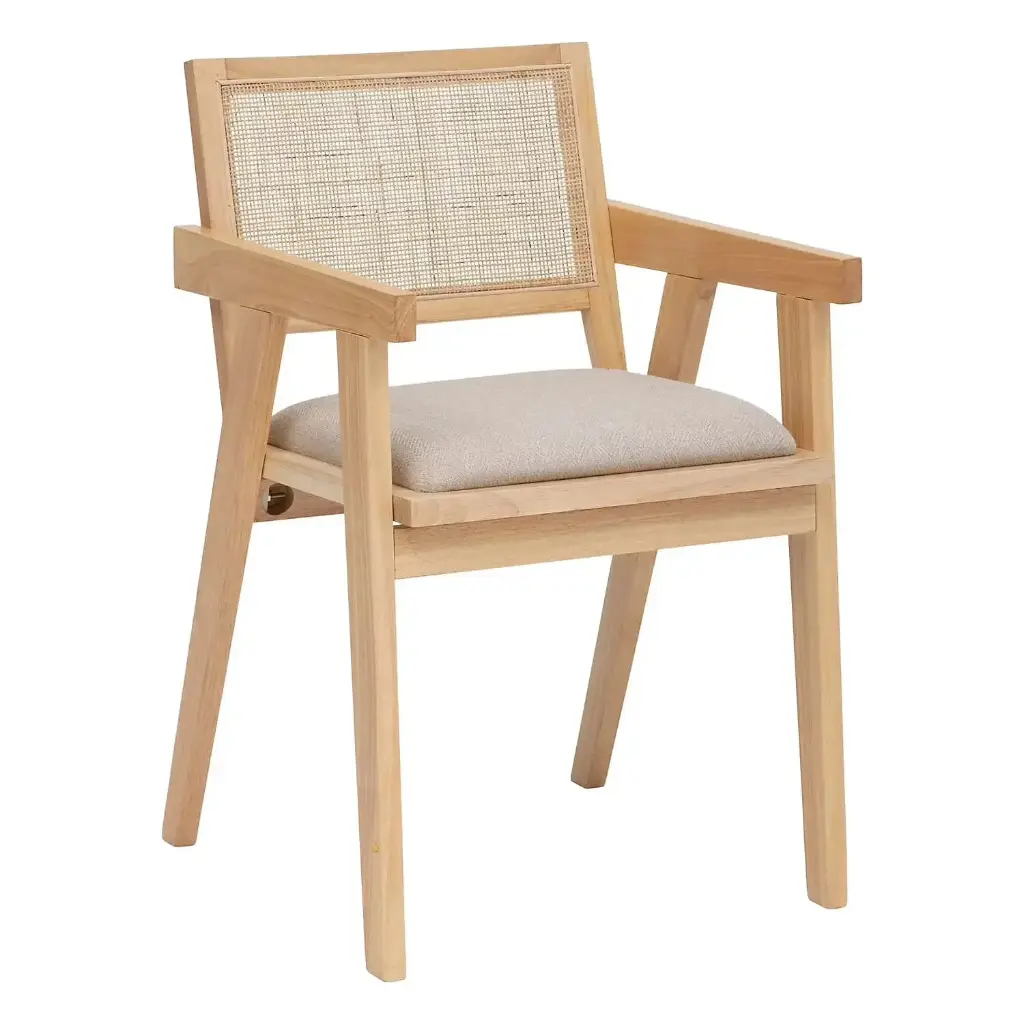 Chaise Fauteuil Kolia en Bois d'Hévéa  - dossier Cannage - 81cm Naturel 