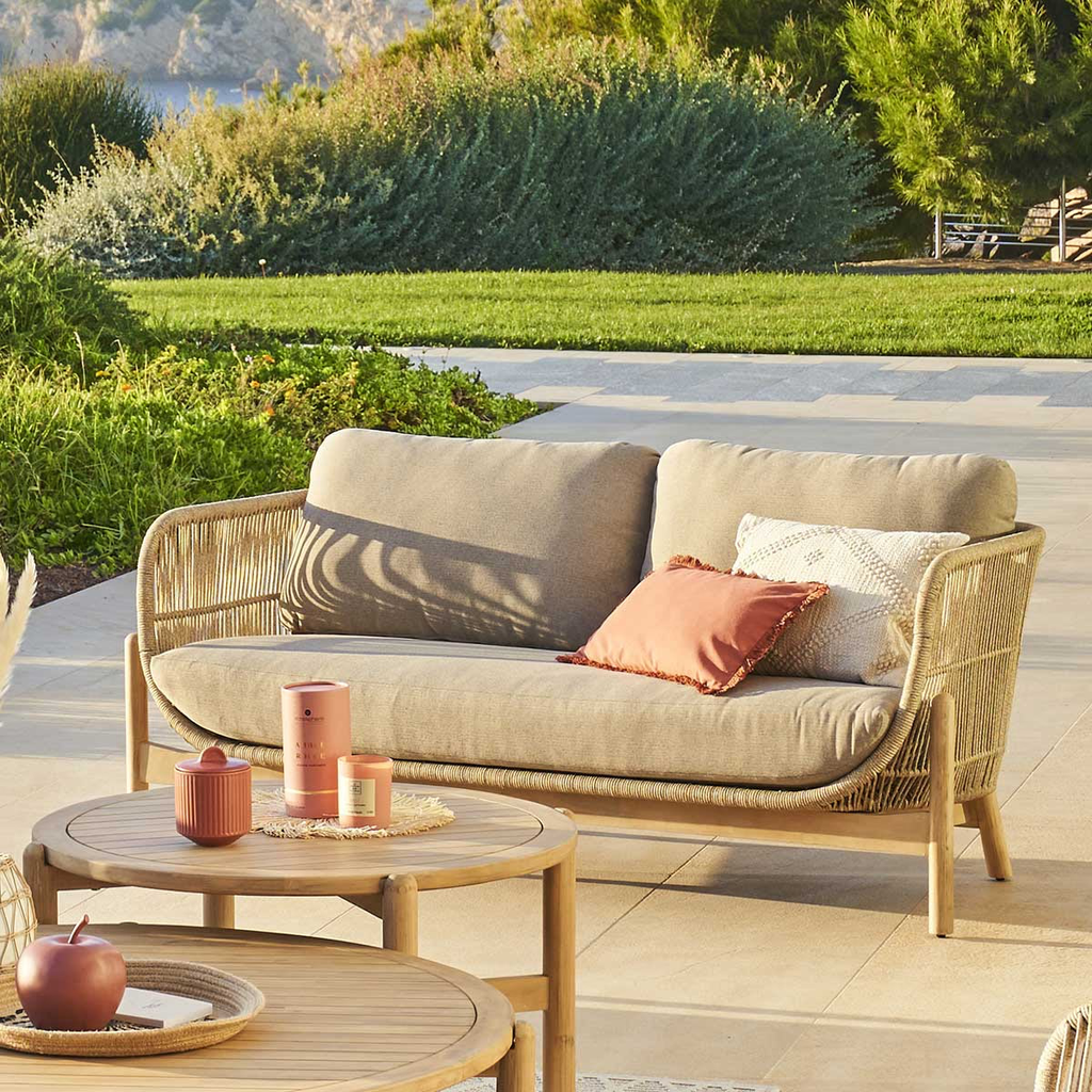 Canapé de jardin DEONA Taupe & Acacia - 2 Places