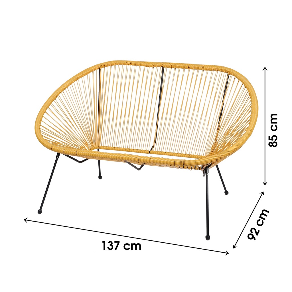 Le "Cabana" Sofa 2places résine jaune moutarde 4 pieds 137 x 92 x 85cm - Jardin