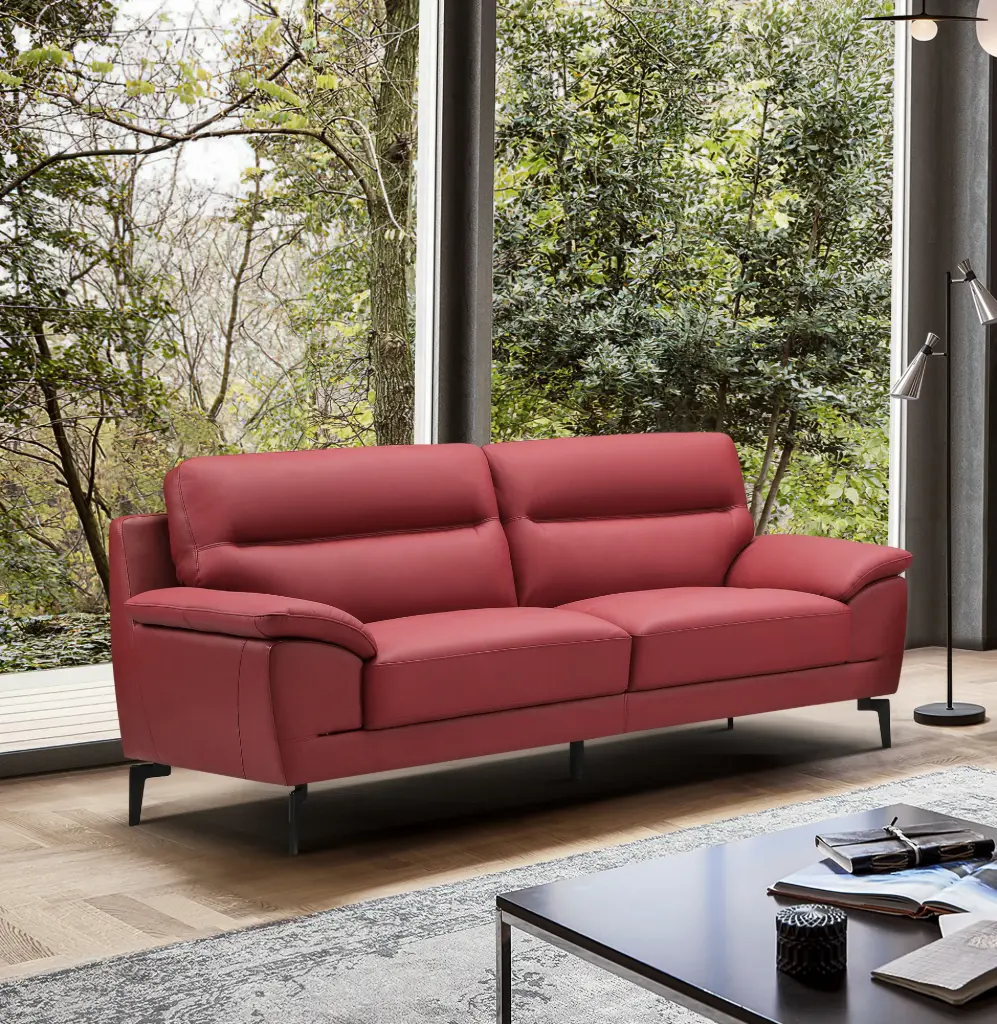 Canapé 3 places VINTAGE cuir véritable – L215×P94×H92 cm – D2248 Rouge BDX