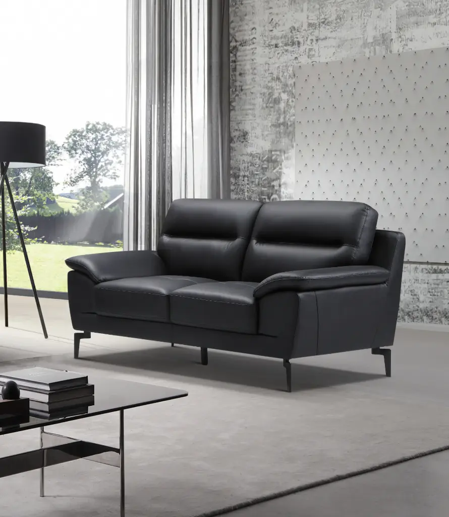 Canapé 2 places VINTAGE cuir véritable  – L175×P94×H92 cm – D2248 Noir