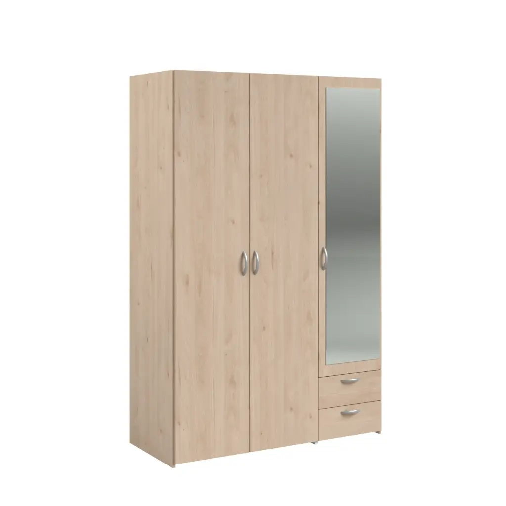 Armoire DAILY 3 portes 2 tiroirs (Jackson Oak avec miroir)