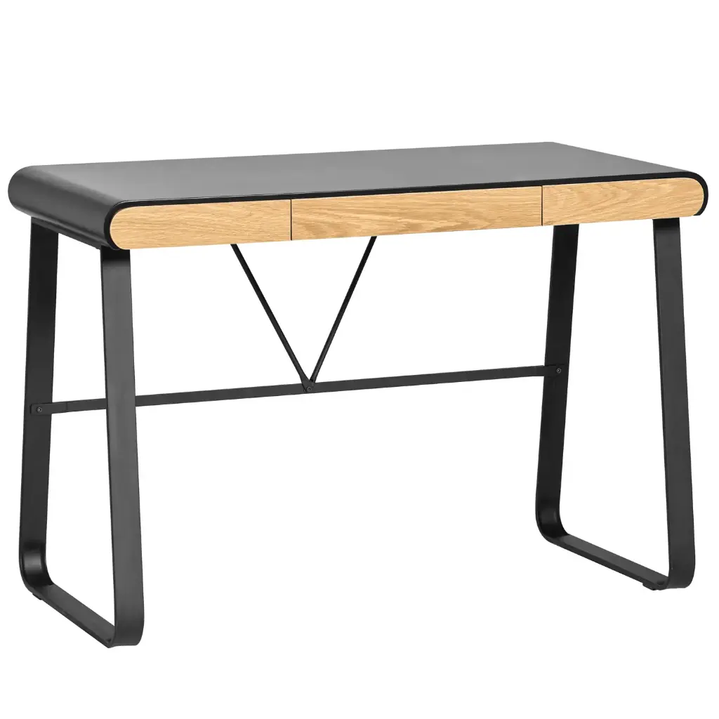 Bureau ASTRID 3 tiroirs 110 cm noir / chêne – Dim : 110 × 50 × 76