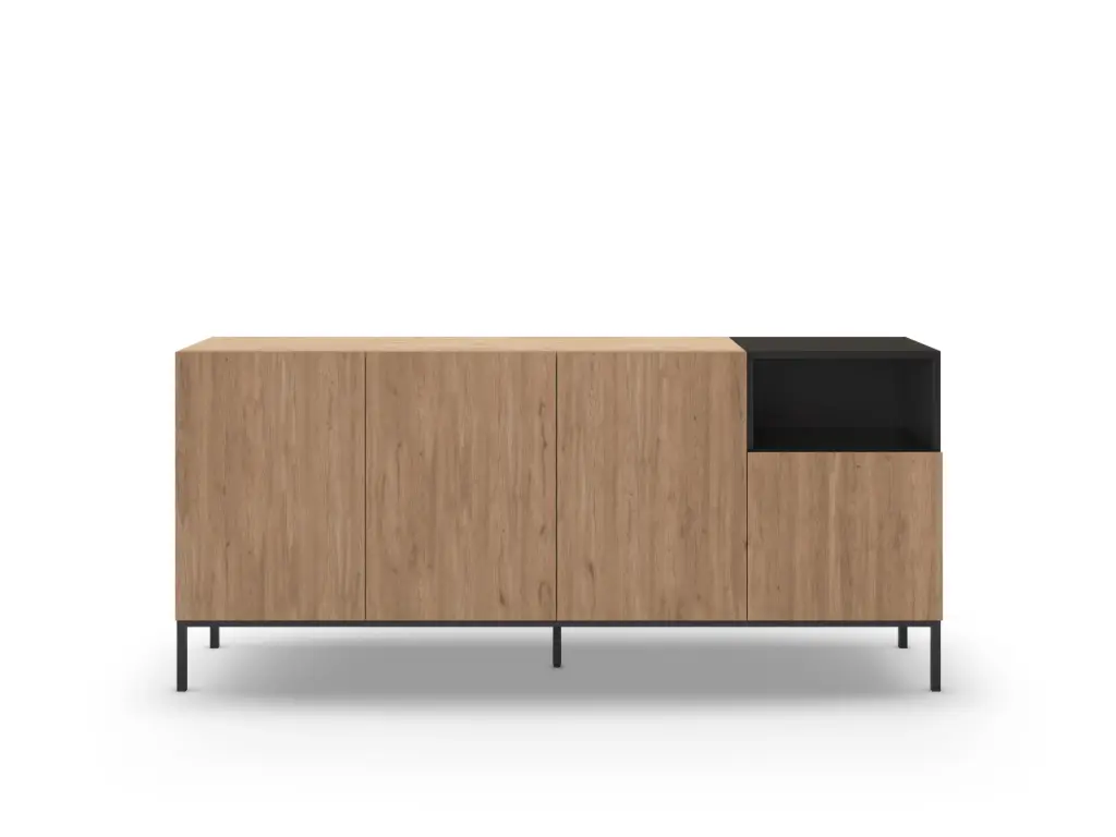 Buffet CAILIN 4 portes 1 niche – sepet / noir – pieds métal – Dim : 180 × 42 × 80