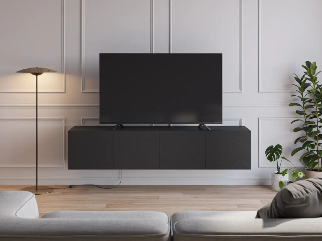 Meuble TV DAROCA 4 portes – noir – Dim : 180 × 35 × 38