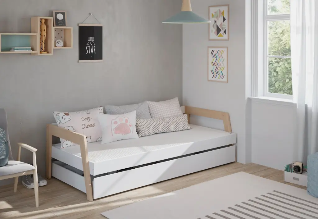 Lit avec tiroir CARRIE 200/190×190 blanc / cire blanc – Dim : 210,5 x 96,5 x 59,5