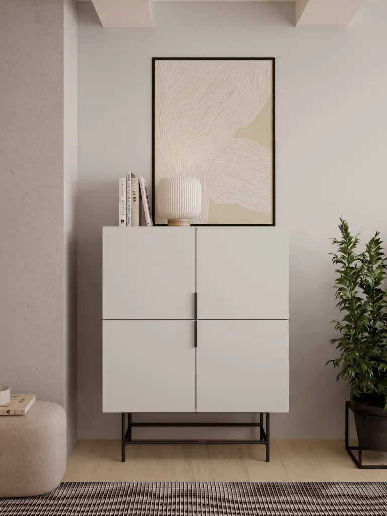 Meuble haut ELDIA 4 portes – crème – Dim : 100 × 40 × 120