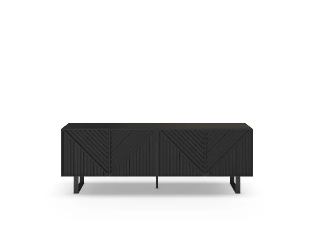 Meuble TV PETA 4 portes noir – pieds métal – Dim : 201 × 40 × 55