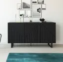 Buffet PETA 3 portes noir – pieds métal – Dim : 150 × 40 × 80