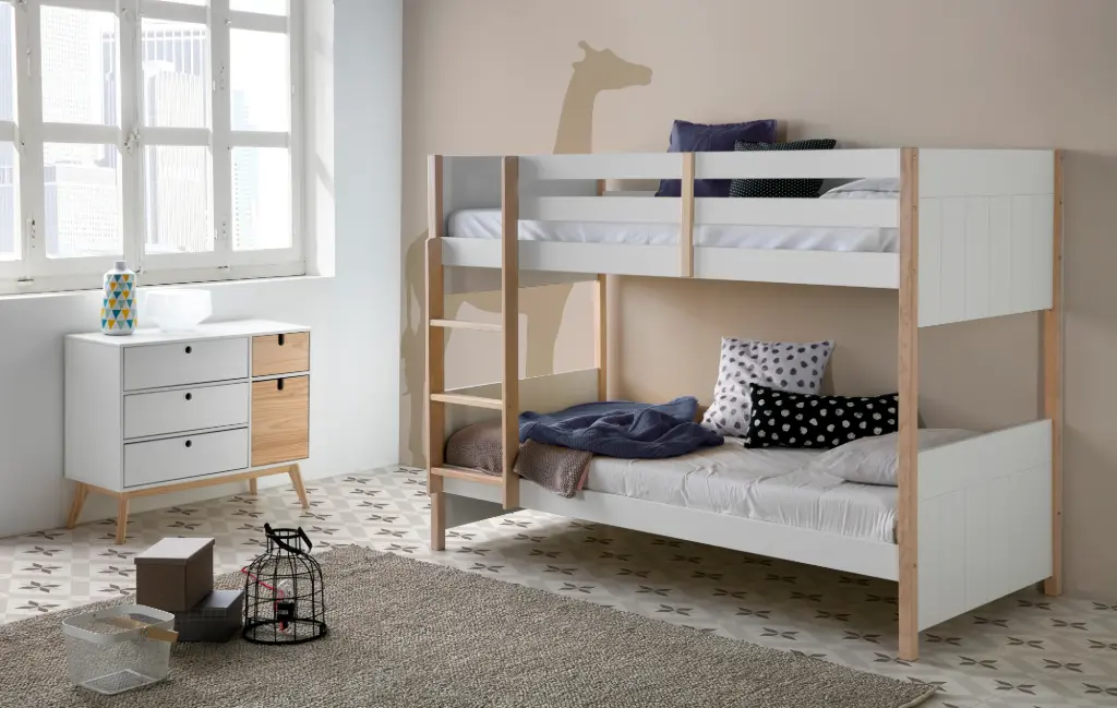 Lit superposés KIARA / Cire blanc – Dim : 200 x 105 x 155