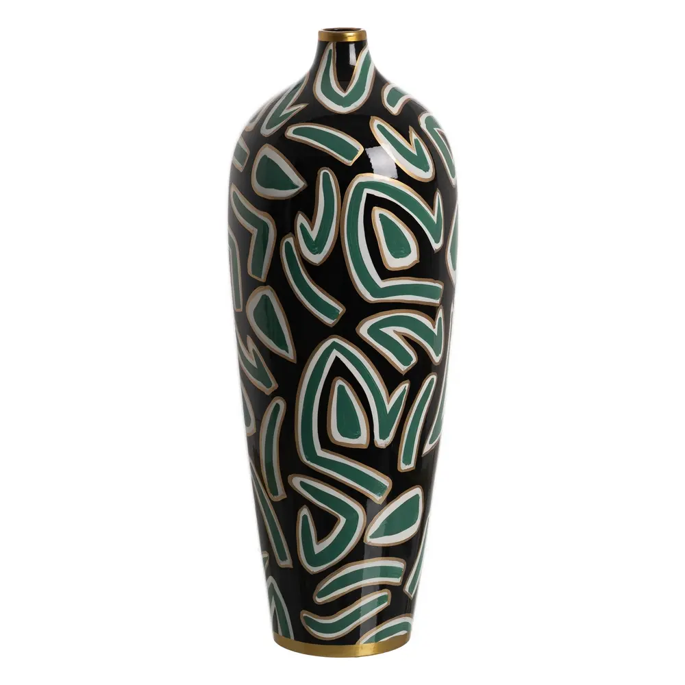 Vase en Porcelaine Noir & Vert – Dim : 20x20x54 cm