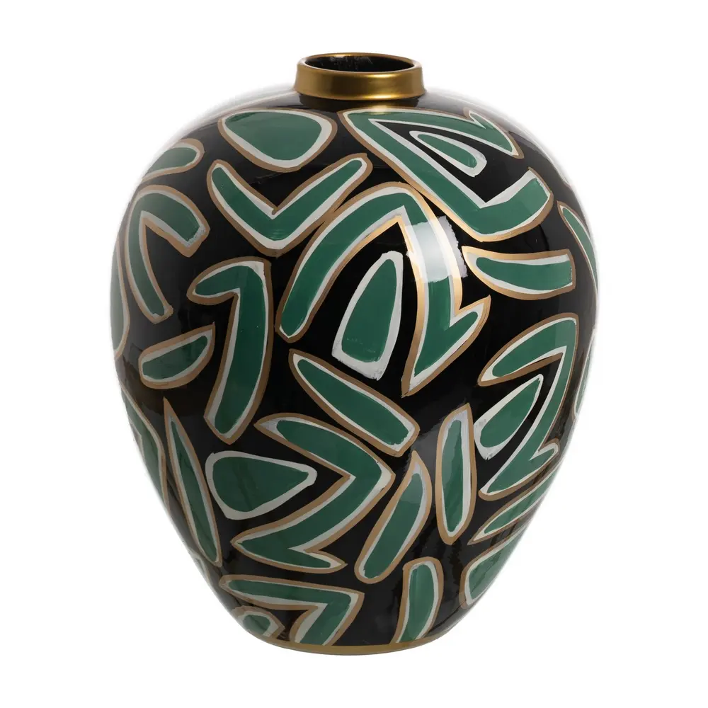 Vase en Porcelaine Noir & Vert – Dim : 28x28x34 cm