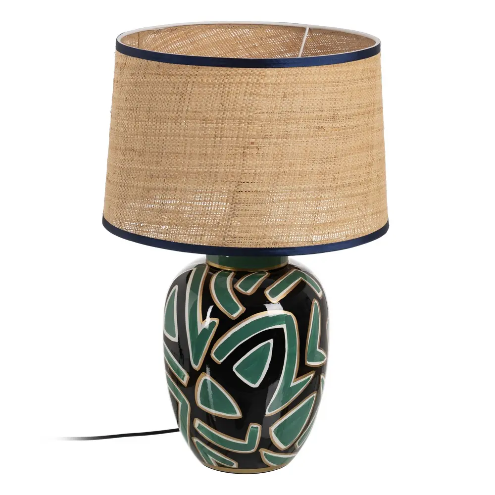 Lampe de table en Porcelaine Noir & Vert – Dim : 23x23x40 cm