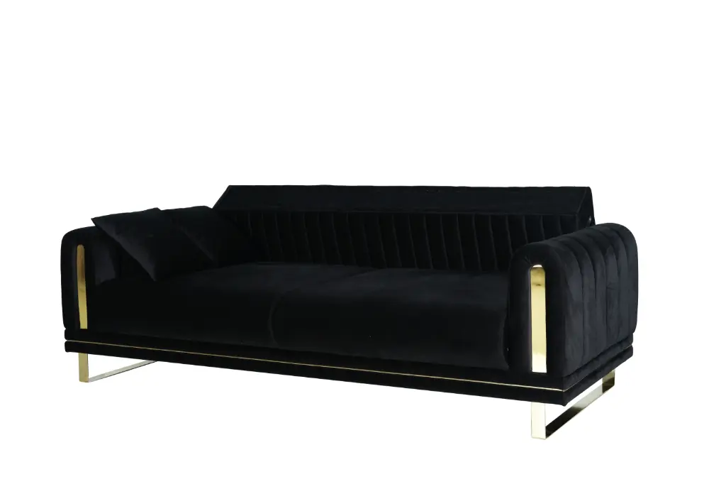 Canapé NEPAL convertible 3 places – tissu Deren Noir (L:223 / P:92 / H:85 cm)