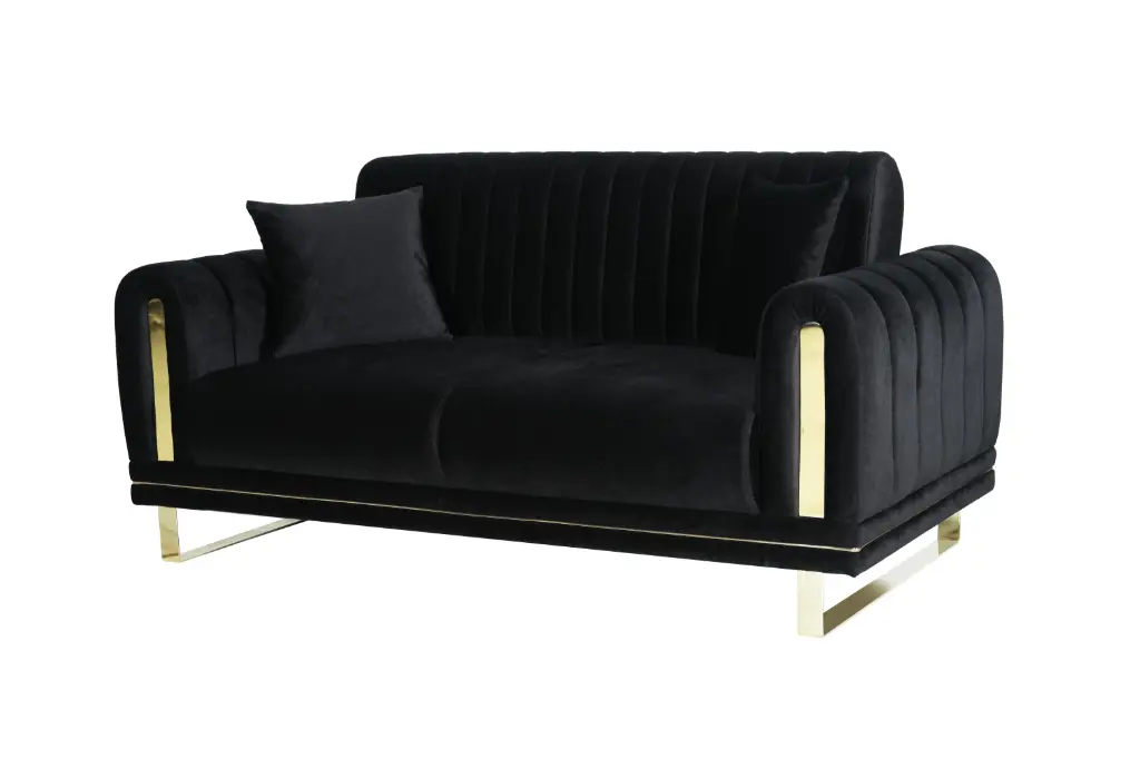 Canapé NEPAL convertible 2 places – tissu Deren Noir (L:163 / P:92 / H:85 cm)