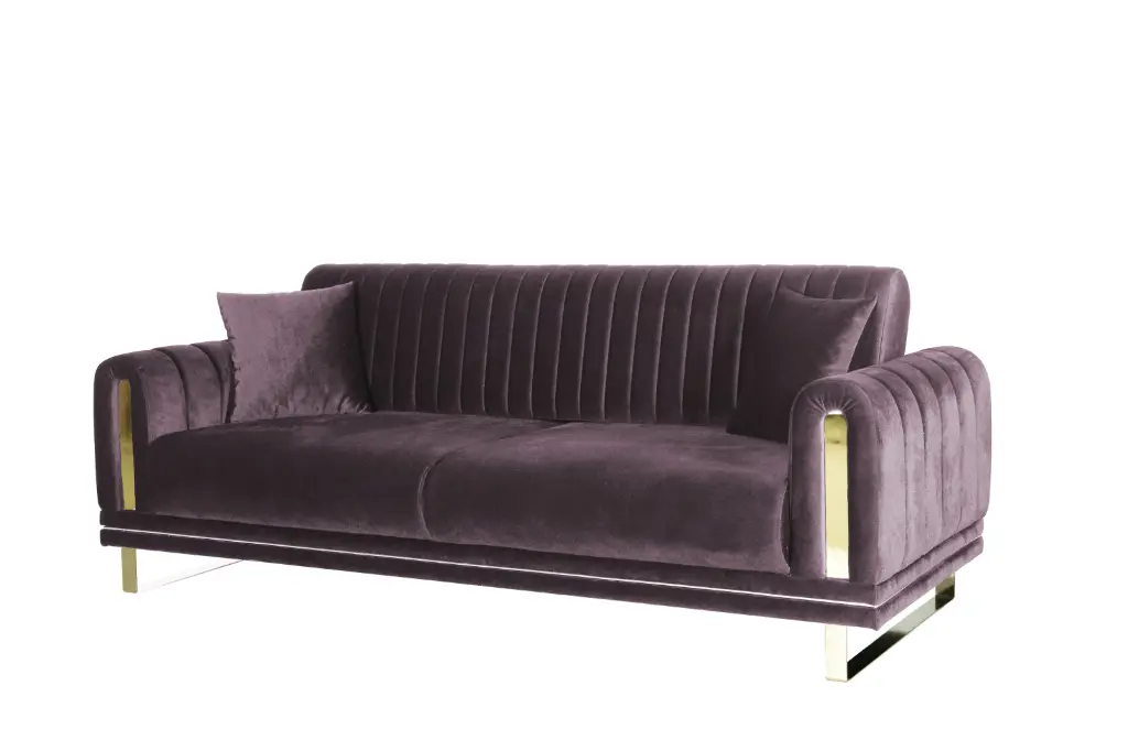 Canapé NEPAL convertible 3 places – tissu Bacos Violet (L:223 / P:92 / H:85 cm)