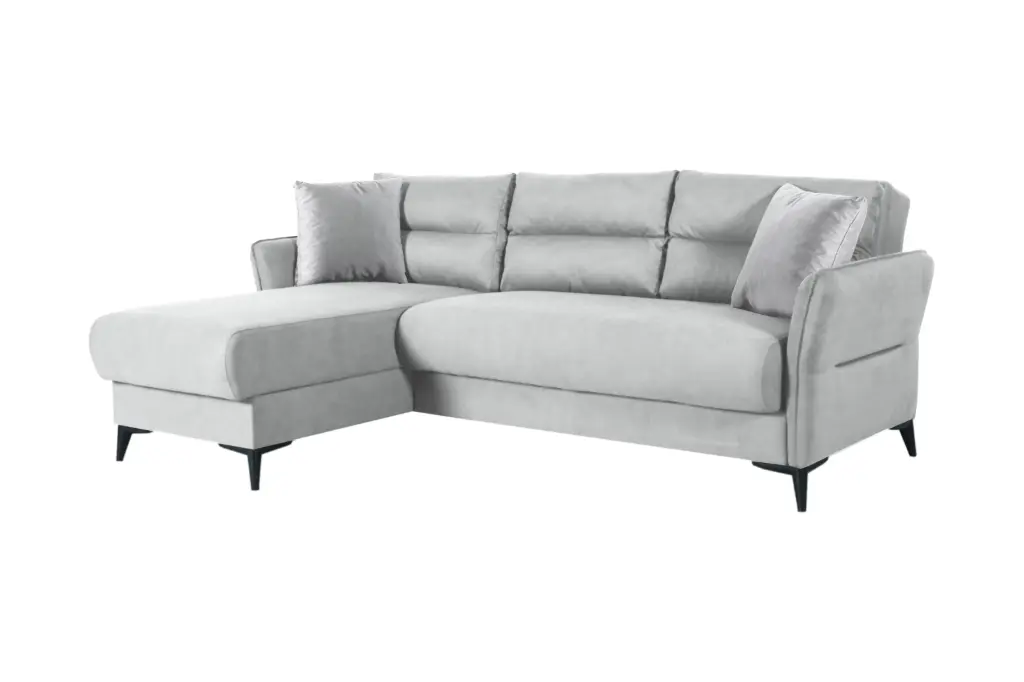 Canapé OTTO d’angle avec coffre – tissu Mable Argenté (L:222 / P:160 / H:93 cm)