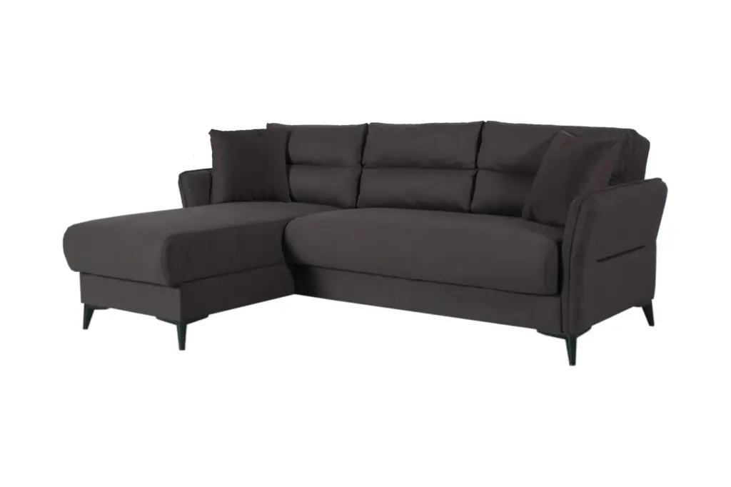 Canapé OTTO d’angle avec coffre – tissu Keten Chocolat (L:222 / P:160 / H:93 cm)