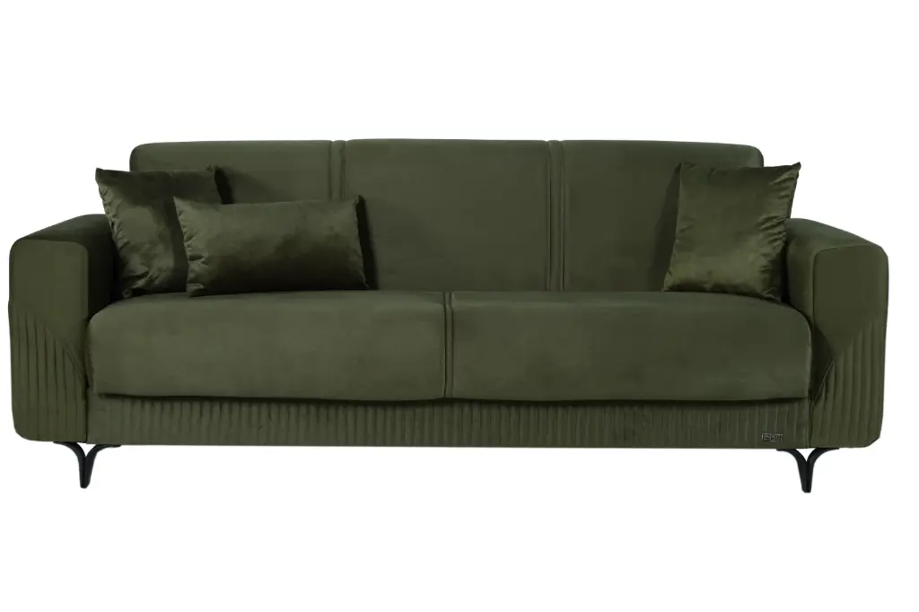 Canapé HARIS convertible 3 places – tissu Maya Vert Sauge (L:225 / P:85 / H:87 cm)