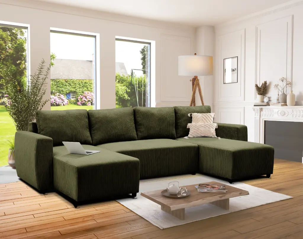 Canapé PHARELL U convertible – Tissu Lincoln Kaki 37 L.224 X P.155 X H.85 CM