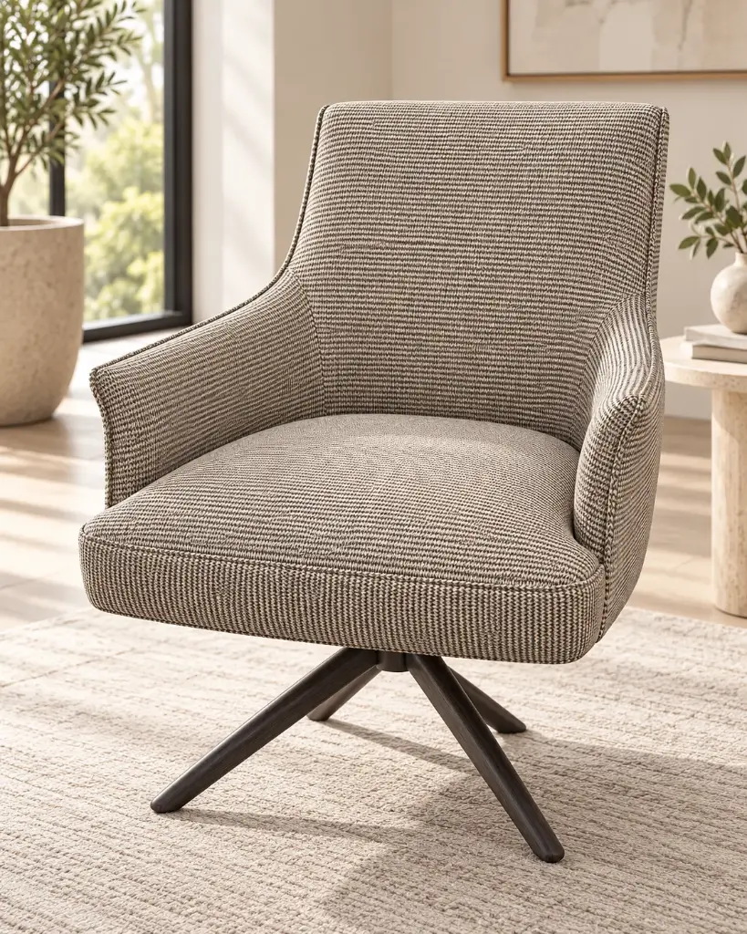 Chaise TEXA – BEIGE premium, assise confort, accoudoirs intégrés, pied croisé pivotant