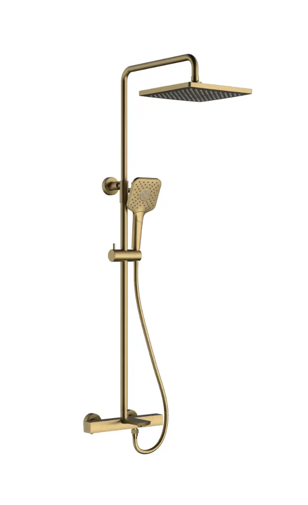 Colonne de douche thermostatique luxe – Or brossé – Finition PVD – Salle de bain haut de gamme