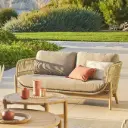 Canapé DEONA 2 places, en Bois d'acacia coloris taupe, dimensions 179,5 x 79,5 x H78 cm